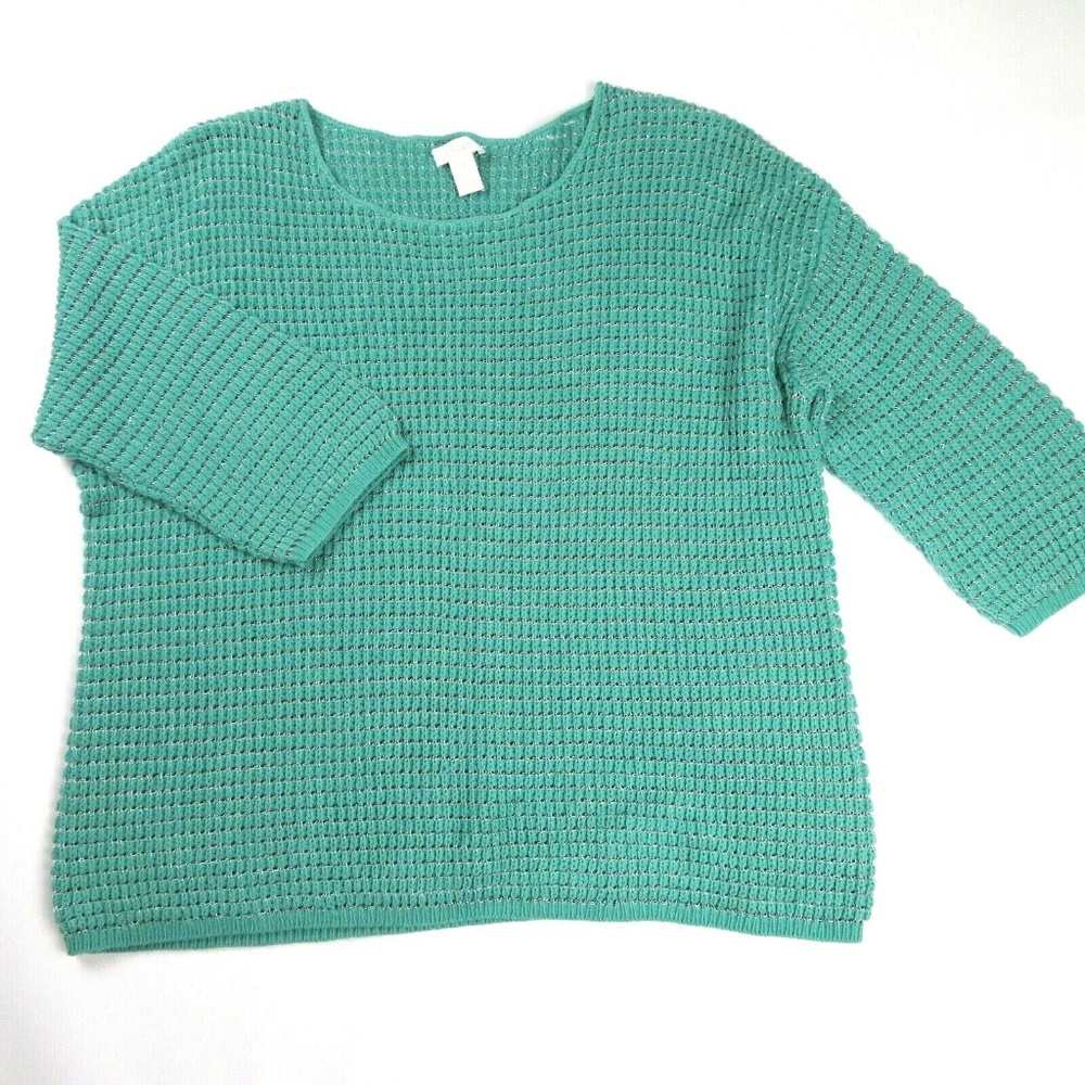 CHICO'S Green with silver metallic sweater Size 3